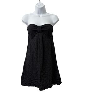 Zingara Italy Black Strapless Babydoll Eyelet Beach Cover Up Mini Dress Size S
